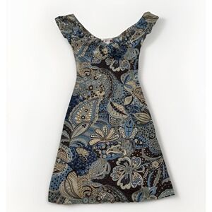 VTG La Belle Paisley Blue Y2K Dress Made USA Milk Maid Babydoll Medium Cottage‎